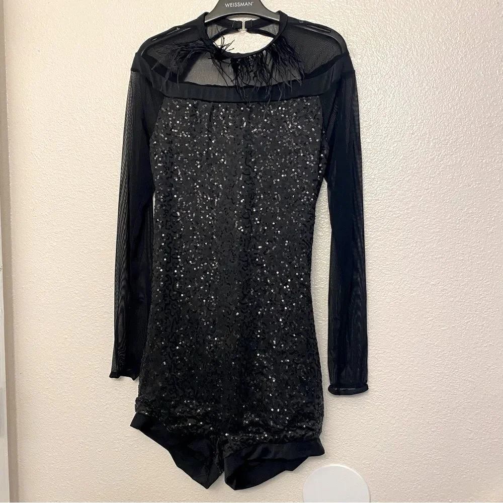 Weissman dance costume black feather biketard Hungry Like The Wolf 11626 LA
